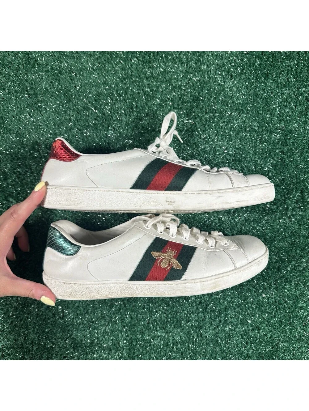 Gucci Ace Sneakers White Leather Green Red Web Stripe Men’s Size 8.5